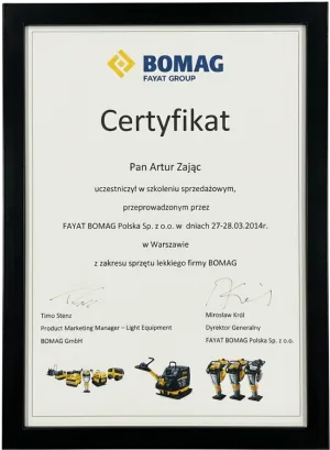 Certyfikat Bomag